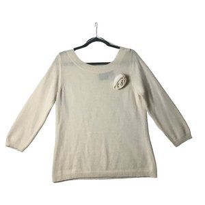 Angora Rabbit Fur Lambs Wool Blend Sweater Women Large Cream Floral Axcess